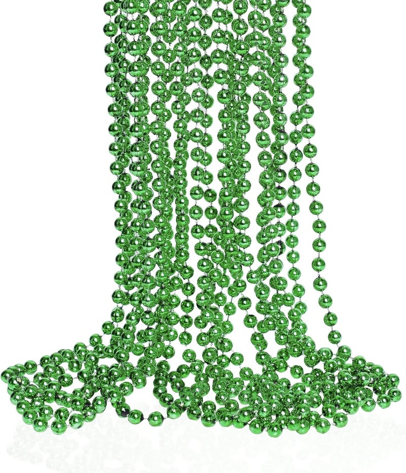 ZZYFGH 33'' 7mm St Patricks Day Beads Necklace,Metallic Green Bead Necklaces, Bulk 12 Pcs Mardi Gras Necklace for Party Costume St. Patrick's Day Festive - Image 1
